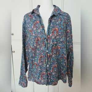 Frank & Eileen Silvio Floral Button Up Shirt Blue Liberty Print Cotton Medium